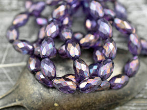 Czech Glass Beads - Fire Polish Beads - Purple Beads - Faceted Beads - Oval Beads - 12x8mm - 12pcs (6132)
