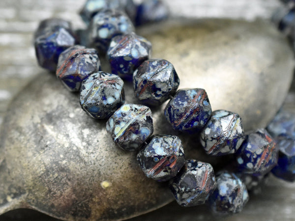 Picasso Beads - Czech Glass Beads - English Cut Beads - Round Beads - Chunky Beads - 10mm Beads - 10pcs - (5377)
