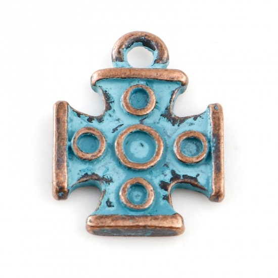 *10* 16x12mm Copper Patina Medieval Cross Charms