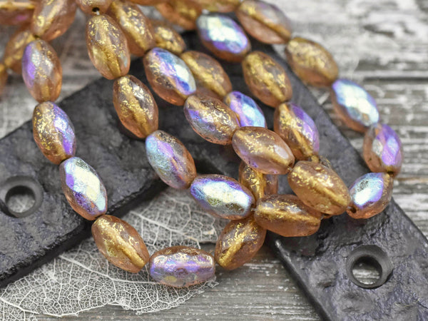 Czech Glass Beads - Fire Polish Beads - Etched Beads - Faceted Beads - Oval Beads - 12x8mm - 12pcs (B93)