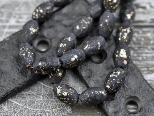 Czech Glass Beads - Fire Polish Beads - Matte Beads - Black Beads - Faceted Beads - Oval Beads - 12x8mm - 12pcs (2962)