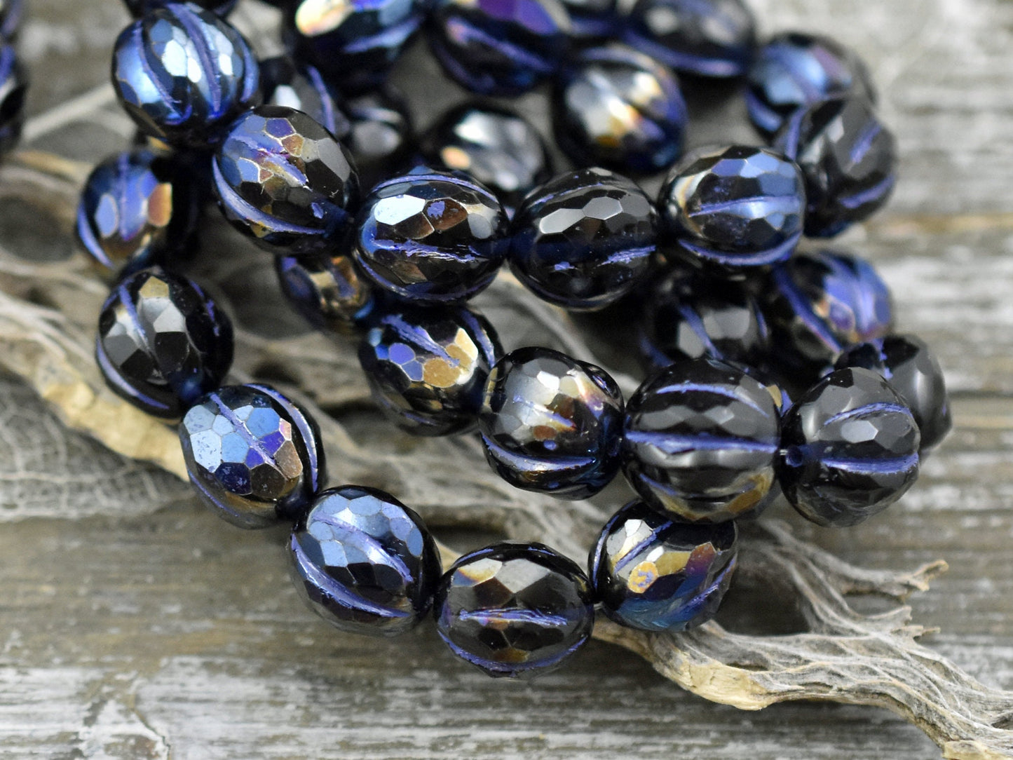 Melon Beads - Czech Glass Beads - Faceted Melon - Picasso Beads - Round Beads - 10mm - 10pcs (4494)