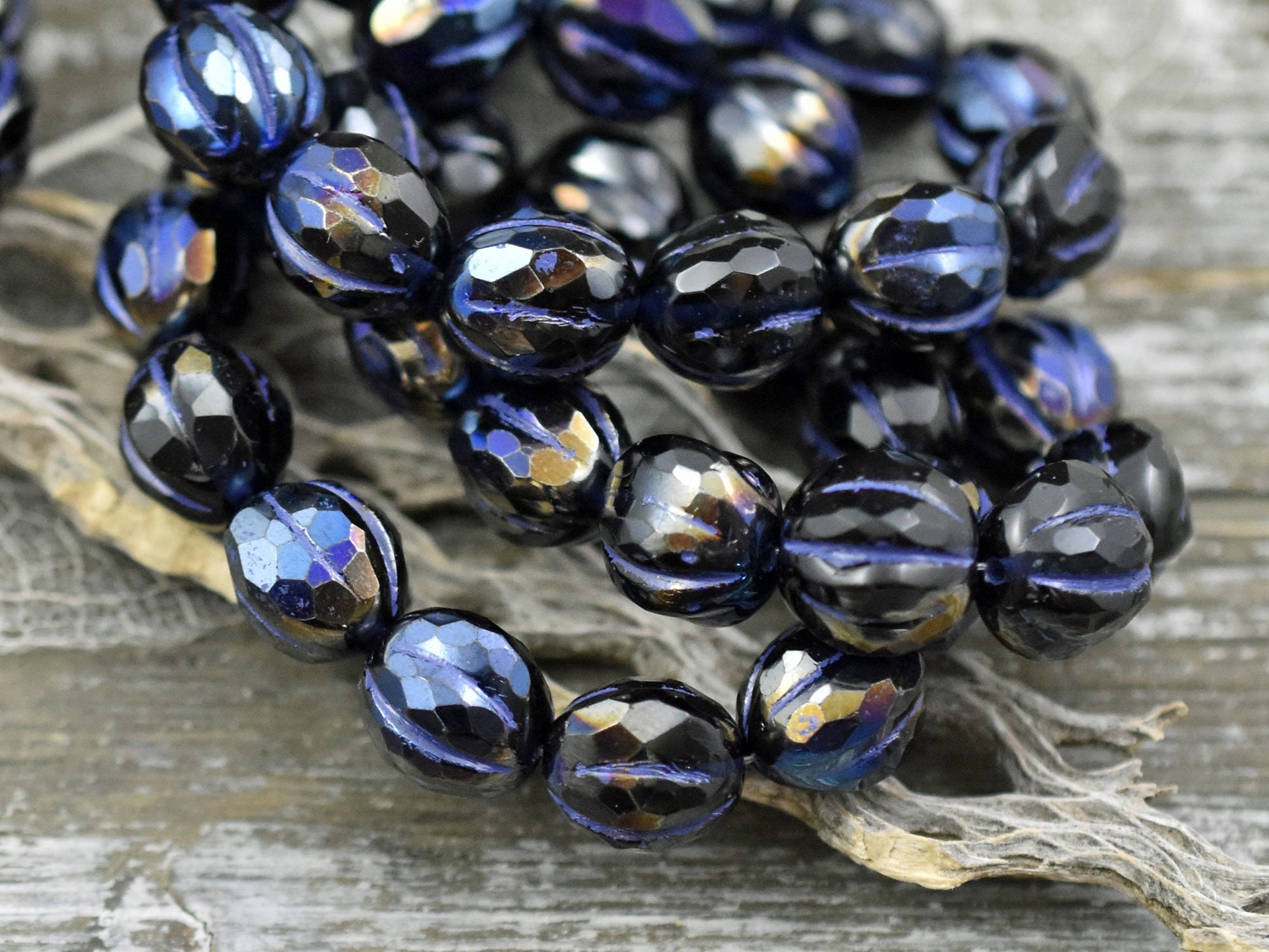 Melon Beads - Czech Glass Beads - Faceted Melon - Picasso Beads - Round Beads - 10mm - 10pcs (4494)