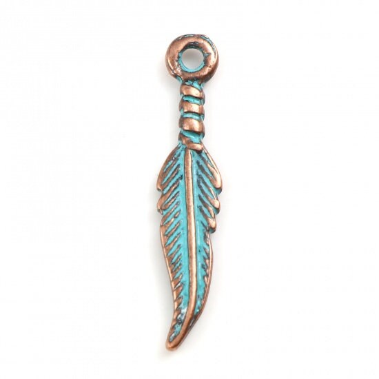 *10* 27x5mm Copper Patina Feather Charms