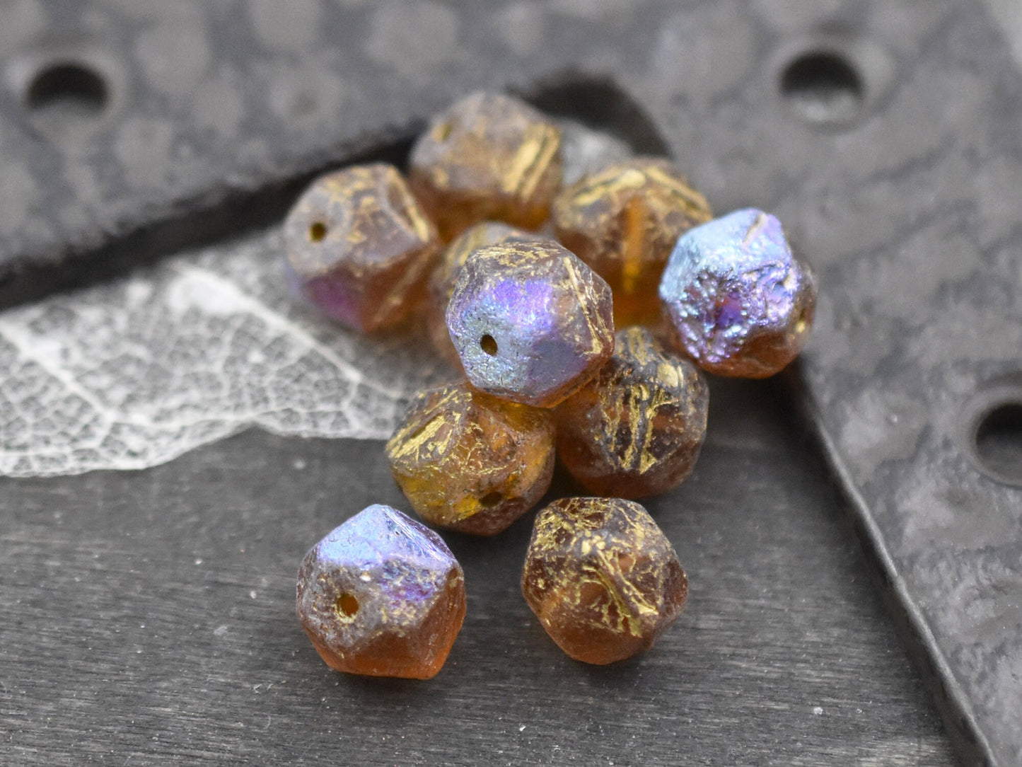 Czech Glass Beads - Etched Beads - English Cut Beads - Antique Cut Beads - Round Beads - 8mm or 10mm