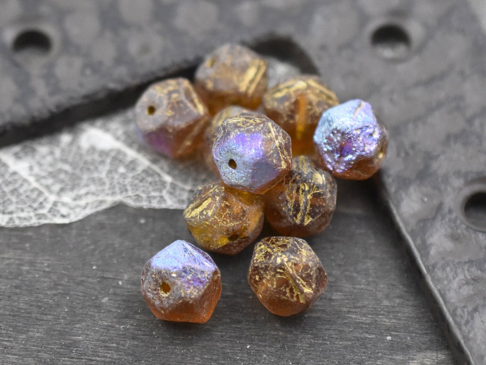 Czech Glass Beads - Etched Beads - English Cut Beads - Antique Cut Beads - Round Beads - 8mm or 10mm