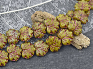 Picasso Beads - Czech Glass Beads - Leaf Beads - Fall Beads - Czech Leaves - 13x11mm - 12pcs - (391)