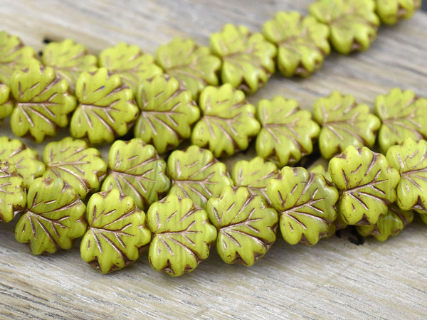 Leaf Beads - Picasso Beads - Czech Glass Beads - Fall Beads - Czech Leaves - 13x11mm - 12pcs - (565)