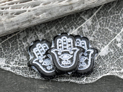 Hamsa Beads - Czech Glass Beads - Hamsa Hand - Hand Beads - 4pcs - 15x14mm - (A365)