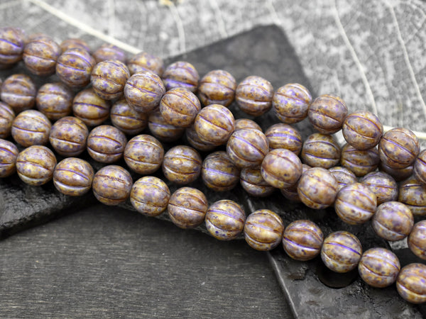 Picasso Beads - Czech Glass Beads - Melon Beads - Round Beads - 8mm Beads - 16pcs - (6037)