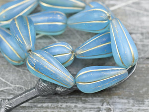 Czech Glass Beads - Picasso Beads - Large Czech Glass Beads - Melon Drop Beads - Tear Drop Beads - 22x11mm - 2pcs - (3616)