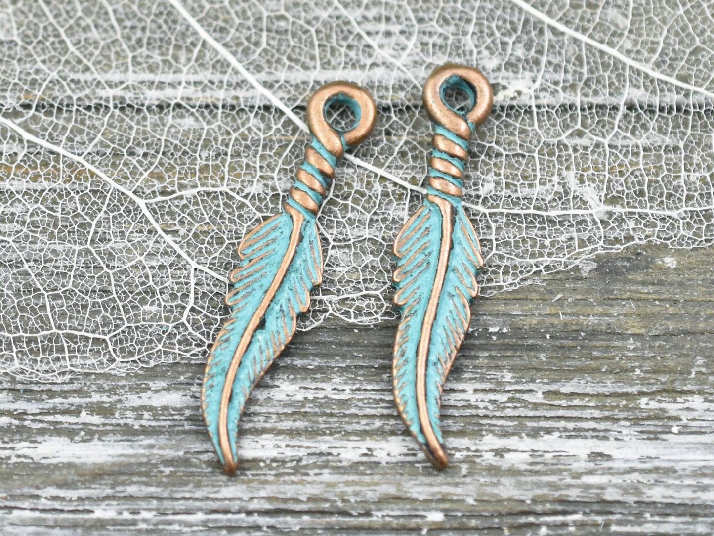 *10* 27x5mm Copper Patina Feather Charms