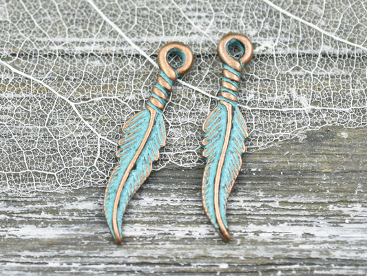 *10* 27x5mm Copper Patina Feather Charms