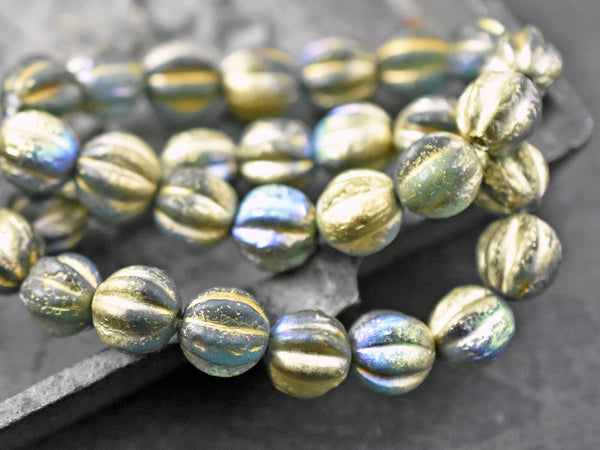 Melon Beads - Czech Glass Beads - Etched Beads - Round Beads - Bohemian Beads - 8mm or 10mm
