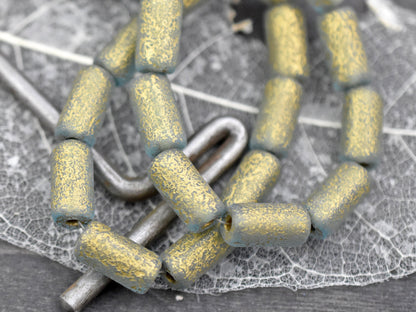 Tube Beads - Czech Glass Beads - New Czech Glass - Large Hole Beads - Etched Beads - Picasso Beads - 14x7mm - 10pcs (616)