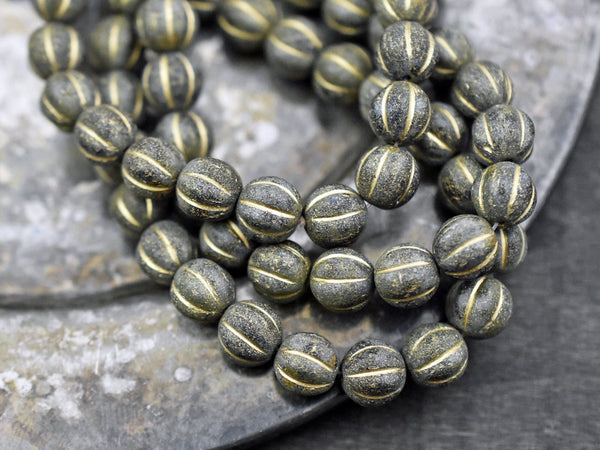 Melon Beads - Czech Glass Beads - Etched Beads - Round Beads - Bohemian Beads - 8mm or 12mm