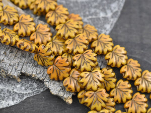 Fall Beads - Czech Glass Beads - Leaf Beads - Picasso Beads - Czech Leaves - 13x11mm - 12pcs - (598)