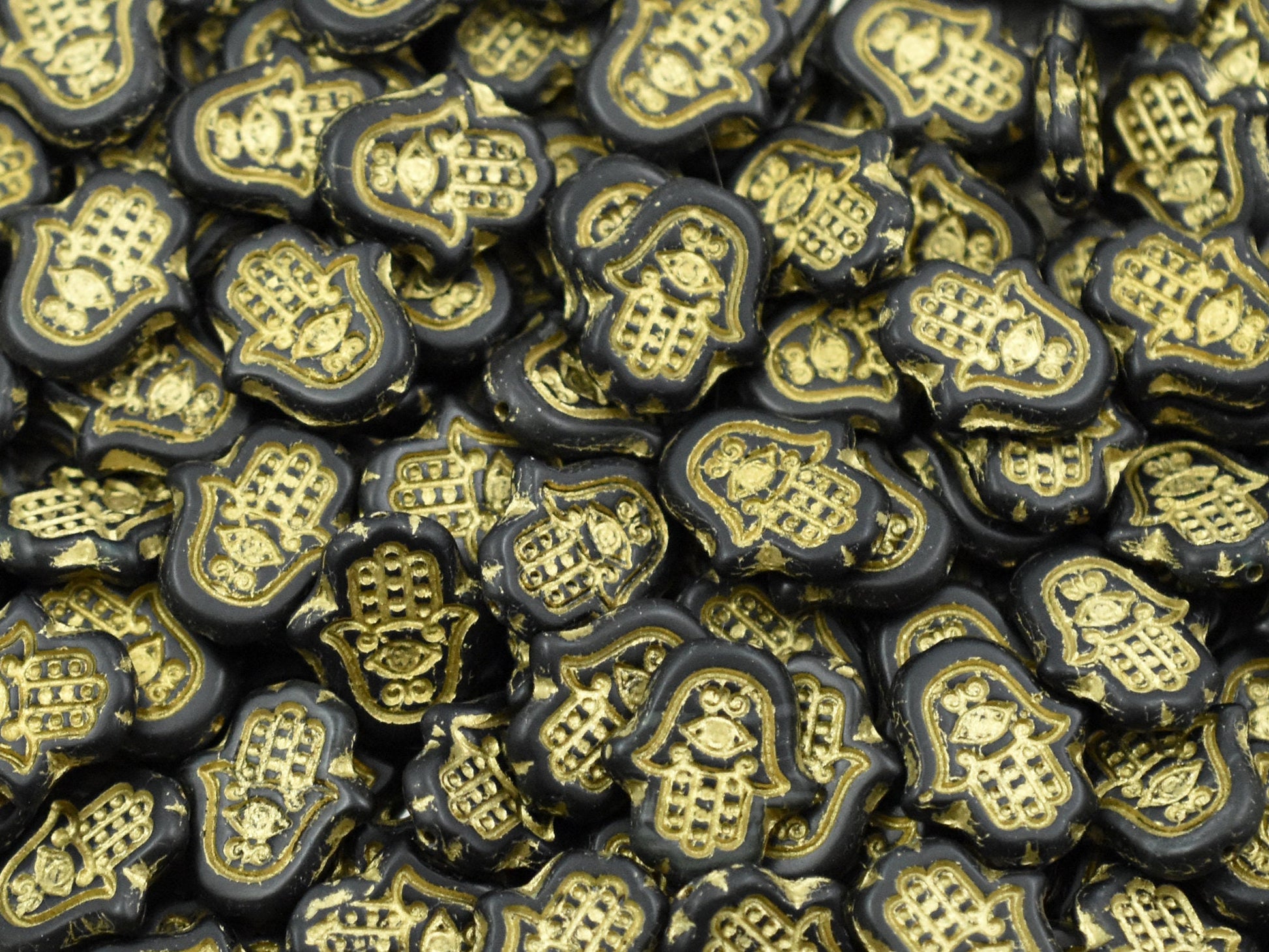 Czech Glass Beads - Hamsa Beads - Hamsa Hand - Hand Beads - 4pcs - 15x14mm - (1809)