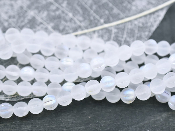 Melon Beads - Czech Glass Beads - Round Beads - Crystal AB - 8mm Beads - 16pcs - (A446)