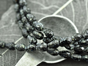 Picasso Beads - Czech Glass Beads - Tear Drop Beads - Fire Polished Beads - Vintage Beads - 6x10mm - 21pcs (2629)