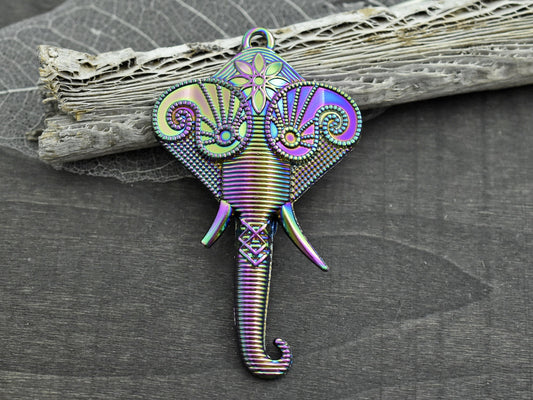 82x49mm Silver Rainbow Elephant Pendant