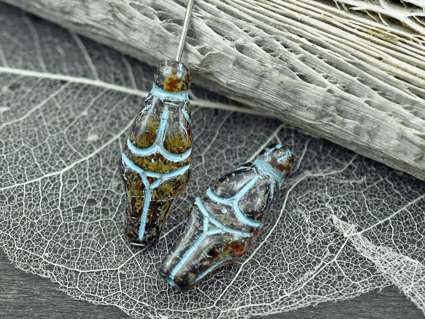 Picasso Beads - Goddess Bead - Czech Glass Beads - Female Goddess - 21x10mm - 4pcs - (1029)