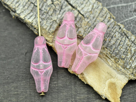 Goddess Bead - Czech Glass Beads - Female Goddess - Picasso Beads - 21x10mm - 4pcs - (685)