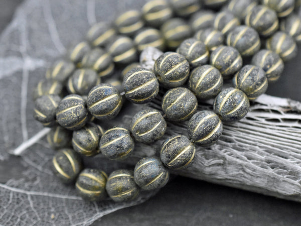 Melon Beads - Czech Glass Beads - Etched Beads - Round Beads - Bohemian Beads - 8mm or 12mm