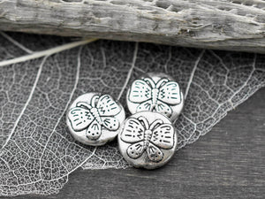 *10* 12mm Antique Silver Butterfly Disc Beads