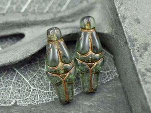 Goddess Bead - Czech Glass Beads - Female Goddess - Picasso Beads - 21x10mm - 4pcs - (2431)