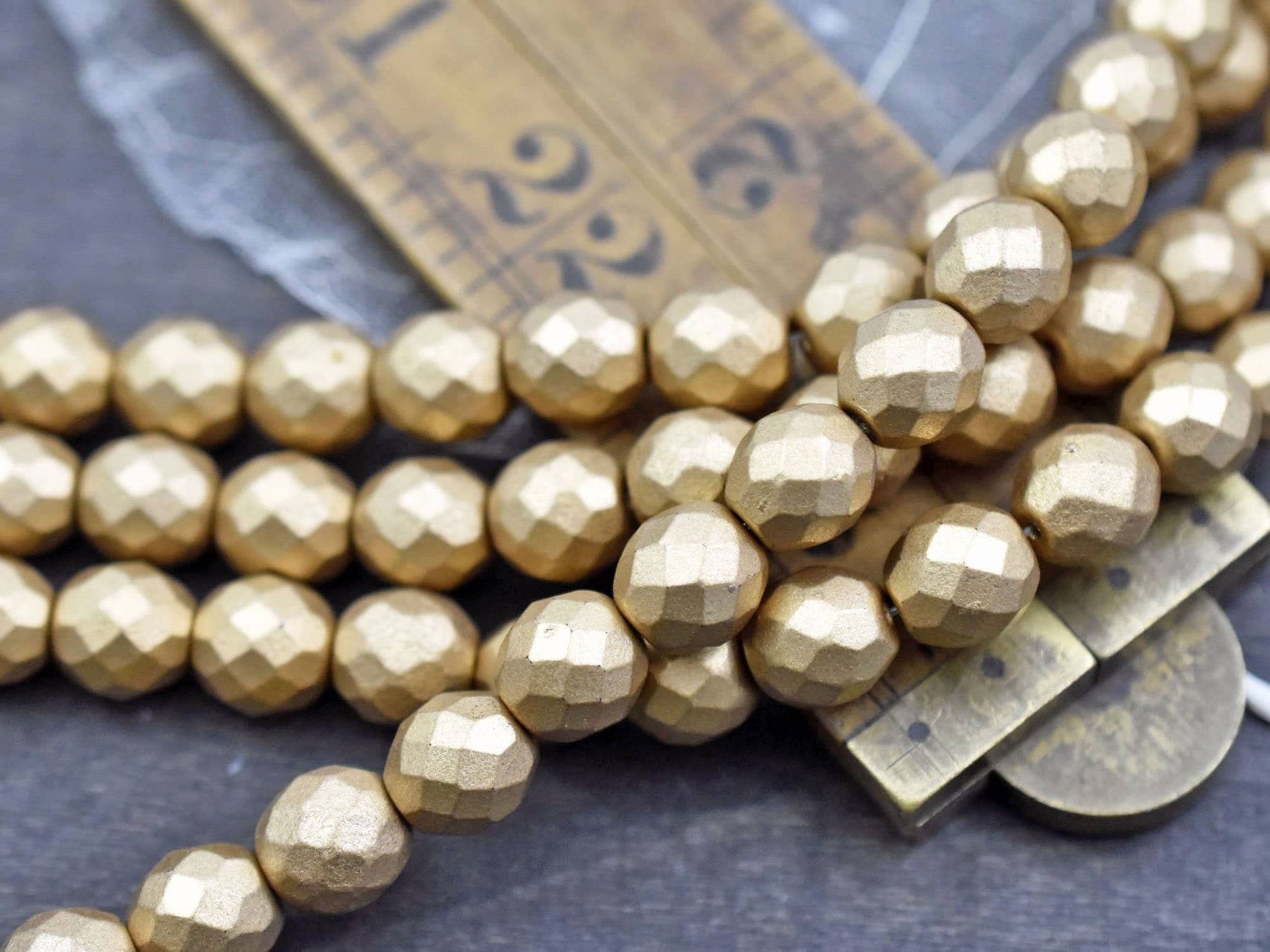 Czech Glass Beads - Gold Beads - Fire Polished Beads - Round Beads - Matte Gold - Choose Your Size