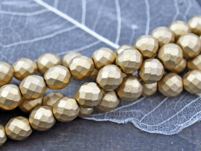 Czech Glass Beads - Gold Beads - Fire Polished Beads - Round Beads - Matte Gold - Choose Your Size