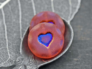 Czech Glass Beads - Heart Beads - Valentines Beads - Focal Beads - 21mm - 2pcs - (5964)