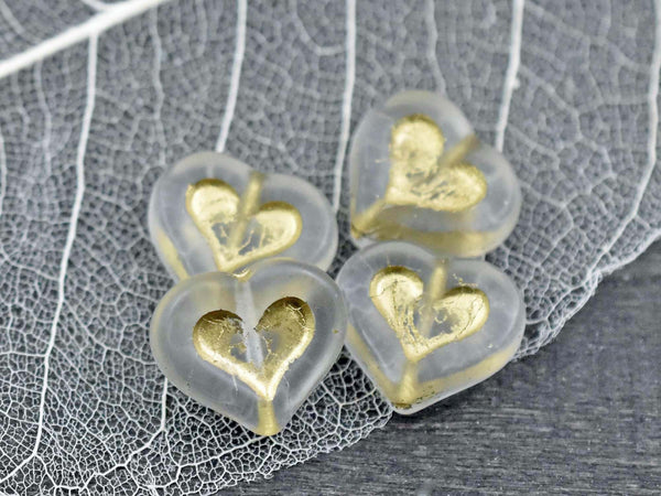 Czech Glass Beads - Heart Beads - Valentines Beads - Matte Beads - Picasso Beads - 14x12mm - 6pcs - (5835)