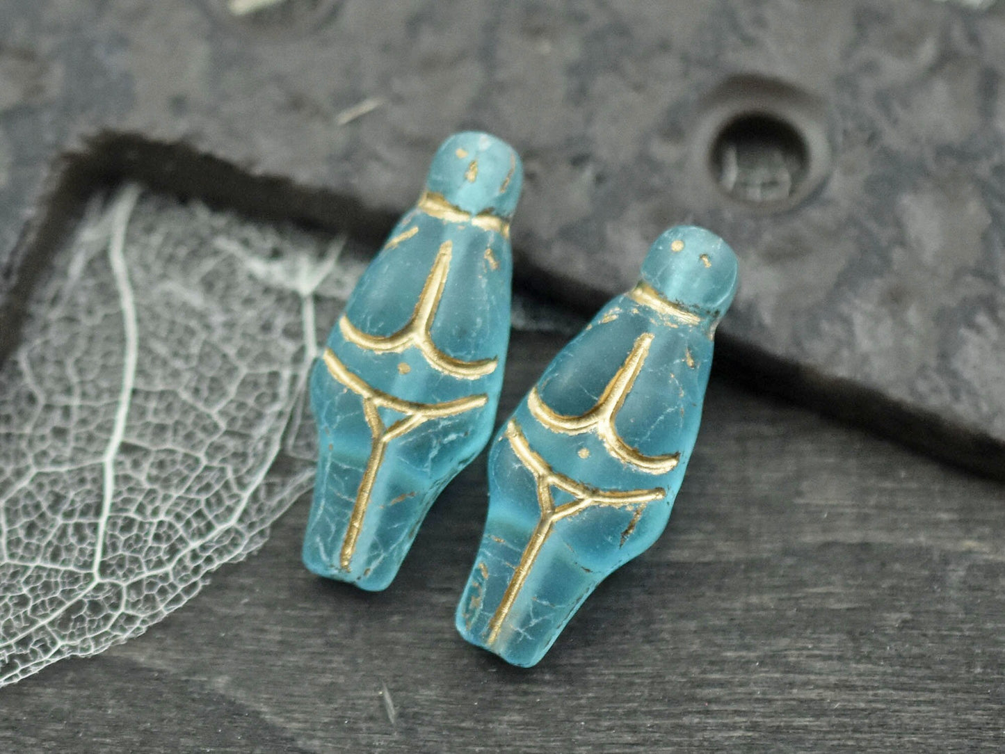 Goddess Bead - Czech Glass Beads - Female Goddess - Picasso Beads - 21x10mm - 4pcs - (B854)