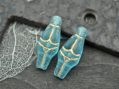 Goddess Bead - Czech Glass Beads - Female Goddess - Picasso Beads - 21x10mm - 4pcs - (B854)