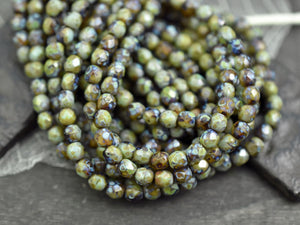 Picasso Beads - Fire Polished Beads - 4mm Beads - Round Beads - Czech Glass Beads - Spacer Beads - Brown Beads - 50pcs - 3mm or 4mm