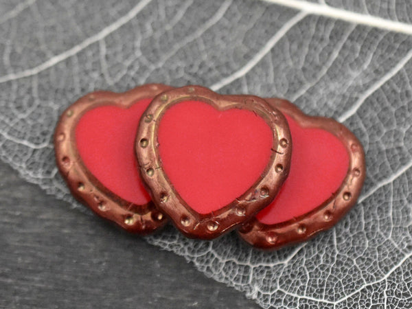 Red Heart Beads - Czech Glass Beads - Valentines Beads - Picasso Beads - 18mm - 2pcs - (4353)