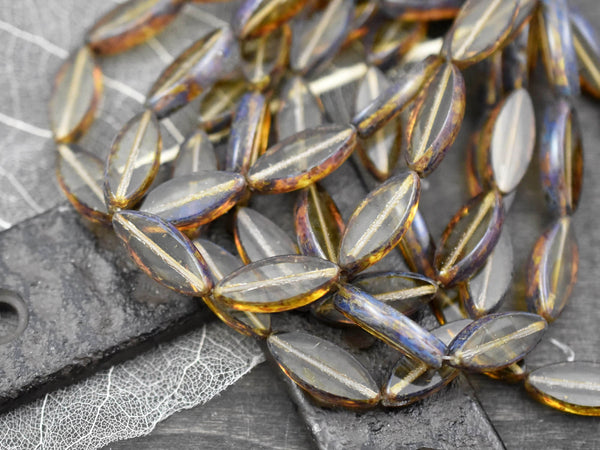Czech Glass Beads - Spindle Beads - Picasso Beads - Clear Beads - Oval Beads - Marquise Beads - 18x7mm - 10pcs - (2307)