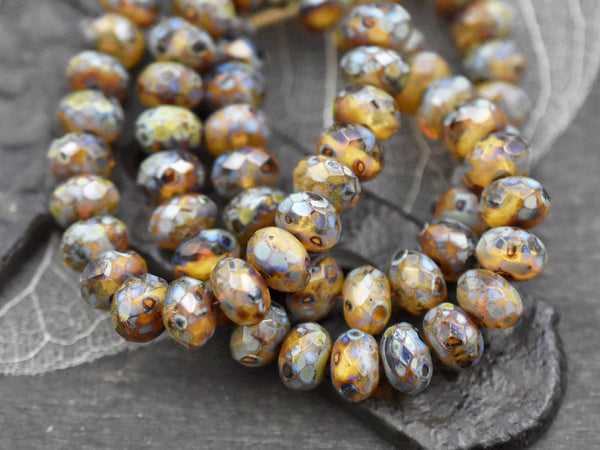 Picasso Beads - Czech Glass Beads - Rondelle Beads - Fire Polished Beads - 6x8mm - 25pcs (B395)