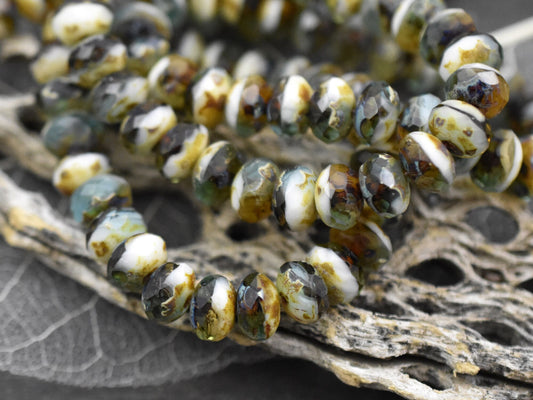 Picasso Beads - Czech Glass Beads - Rondelle Beads - Fire Polished Beads - 6x8mm - 25pcs (B199)