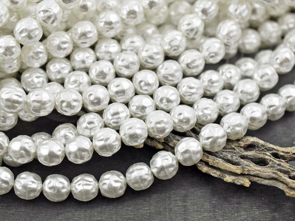 Czech Glass Beads - Pearl Beads - Czech Glass Pearls - Baroque Pearl Beads - White Pearl Beads - 8mm or 10mm -- Choose Your Quantity