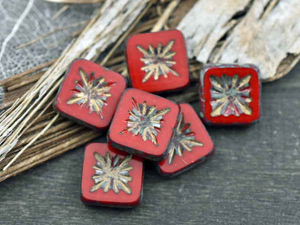 Picasso Beads - Czech Glass Beads - Red Beads - Square Beads - 10mm - 10pcs (3205)