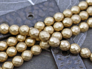 Czech Glass Beads - Gold Beads - Fire Polished Beads - Round Beads - Matte Gold - Choose Your Size