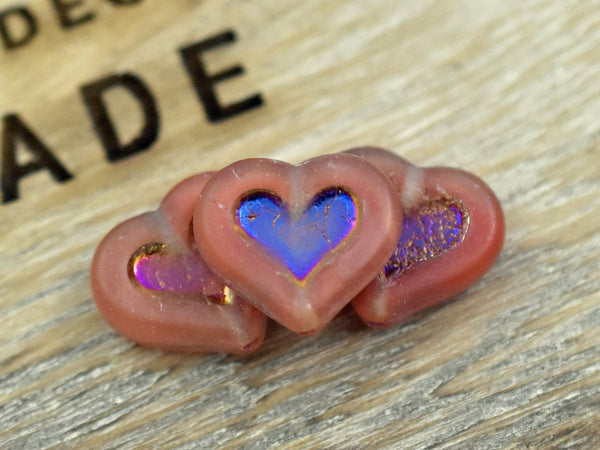 Czech Glass Beads - Heart Beads - Valentines Beads - Picasso Beads - 14x12mm - 4pcs - (4749)
