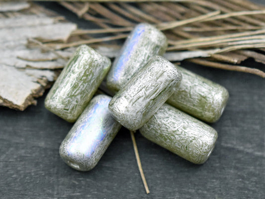 Czech Glass Beads - Etched Beads - Tube Beads - Large Hole Beads - Picasso Beads - 14x7mm - 10pcs (569)