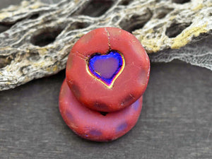 Heart Beads - Czech Glass Beads - Valentines Beads - Focal Beads - 21mm - 2pcs - (5785)