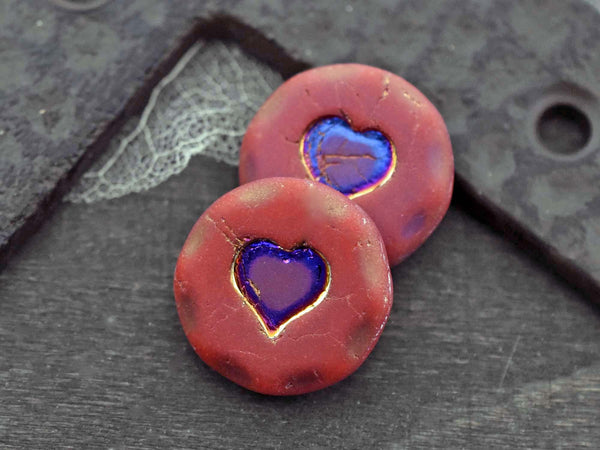 Heart Beads - Czech Glass Beads - Valentines Beads - Focal Beads - 21mm - 2pcs - (5785)