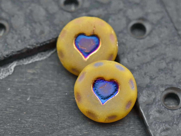Czech Glass Beads - Heart Beads - Valentines Beads - Focal Beads - 21mm - 2pcs - (5928)