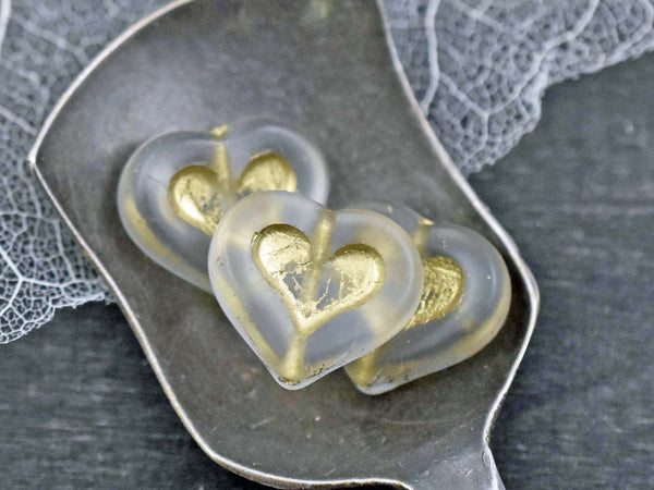 Czech Glass Beads - Heart Beads - Valentines Beads - Matte Beads - Picasso Beads - 14x12mm - 6pcs - (5835)
